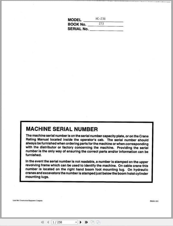 Link Belt Crane HC 238 Operation Manual 273 (1)