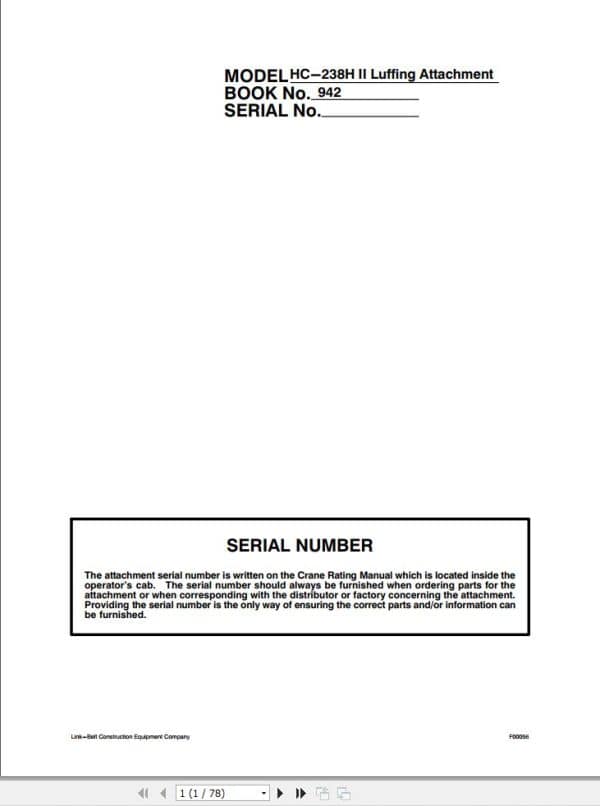 Link Belt Crane HC 238H II Luffing Attachment Operation Manual 942 (1)