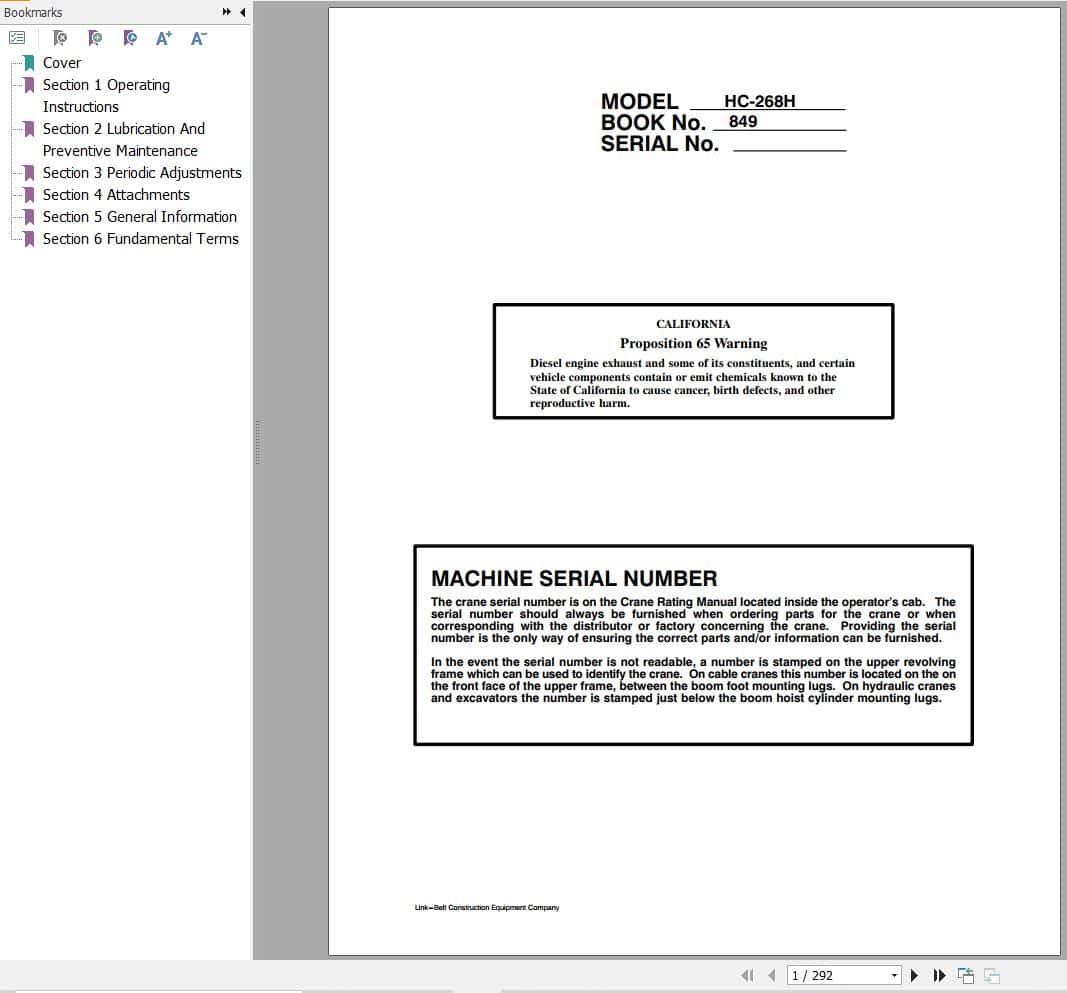 Link Belt Crane HC 268H Operation Manual (1)