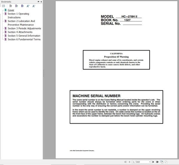 Link Belt Crane HC 278H II Operation Manual (1)