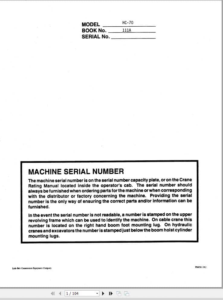 Link Belt Crane HC 70 Operation Manual 111A (1)