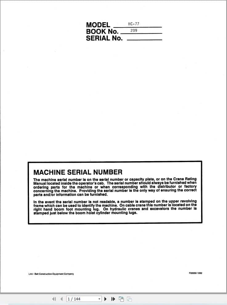 Link Belt Crane HC 77 Service Manual (1)