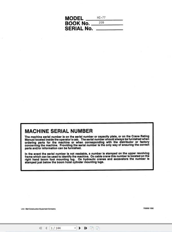 Link Belt Crane HC 78 Service Manual (1)
