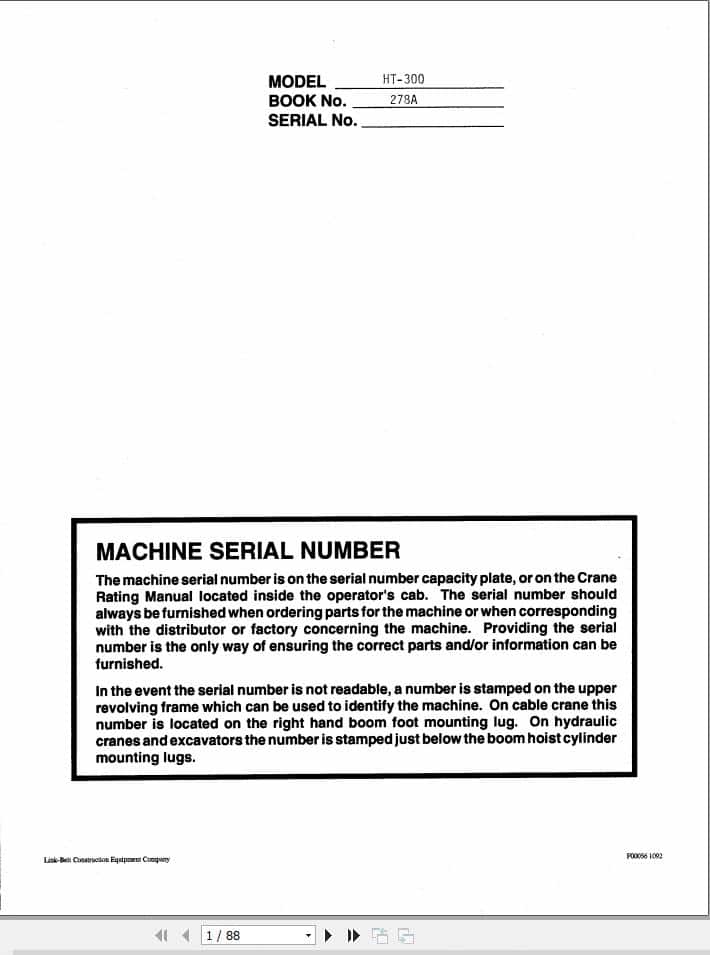 Link Belt Crane HT 300 Operation Manual 278A (1)