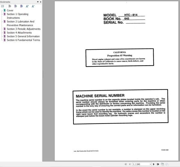 Link Belt Crane HTC 814 Operation Manual (1)