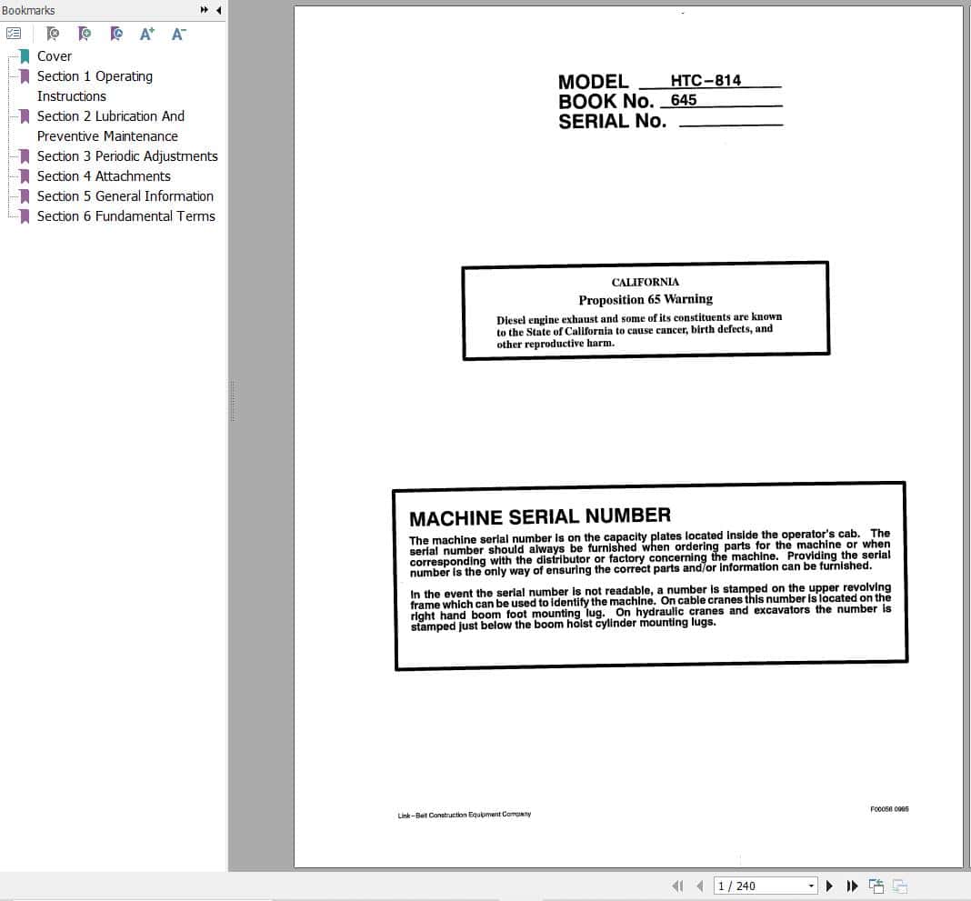 Link Belt Crane HTC 814 Operation Manual (1)