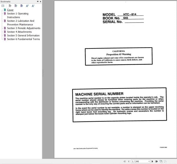 Link Belt Crane HTC 825 Operation Manual (1)
