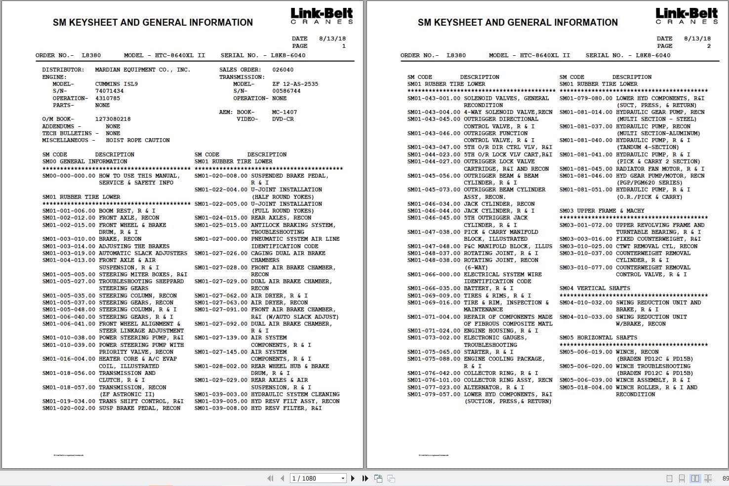 Link Belt Crane HTC 8640XL II Service Manual (1)