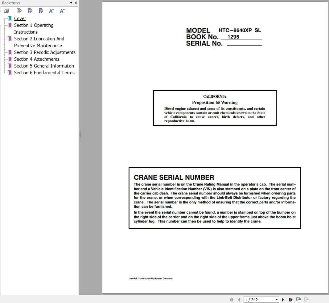 Link Belt Crane HTC 8640XP SL Operation Manual (1)