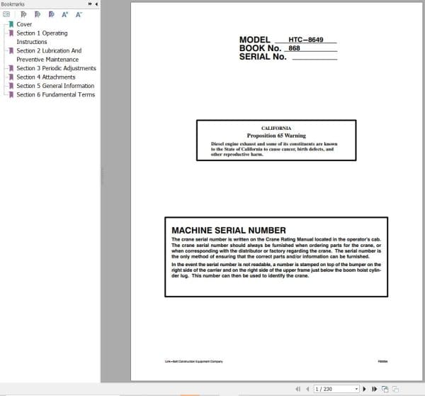 Link Belt Crane HTC 8650 Operation Manual (1)