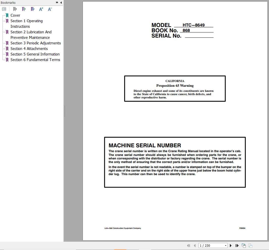 Link Belt Crane HTC 8650 Operation Manual (1)