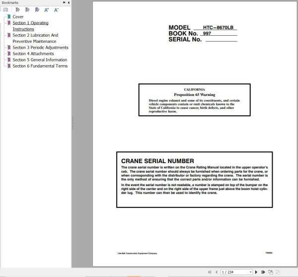 Link Belt Crane HTC 8660XLB Operation Manual (1)