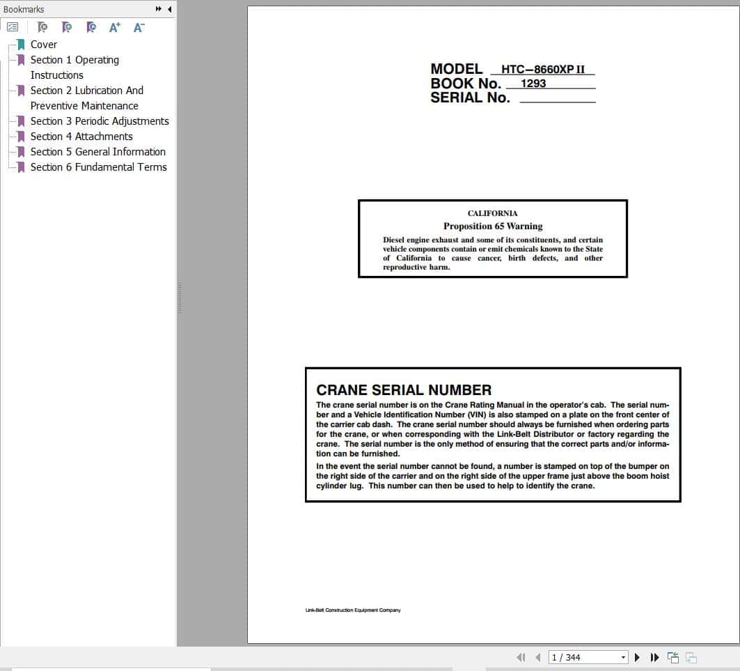 Link Belt Crane HTC 8660XP II Operation Manual (1)