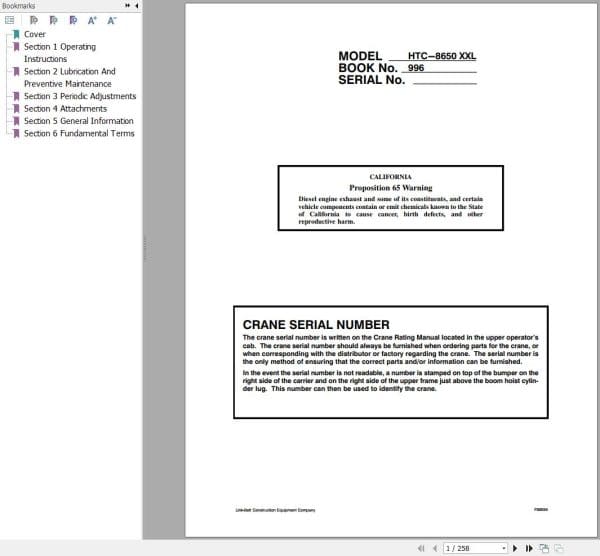 Link Belt Crane HTC 8665XL Operation Manual (1)