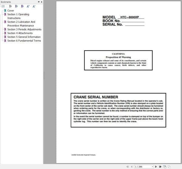 Link Belt Crane HTC 8690XP Operation Manual (1)