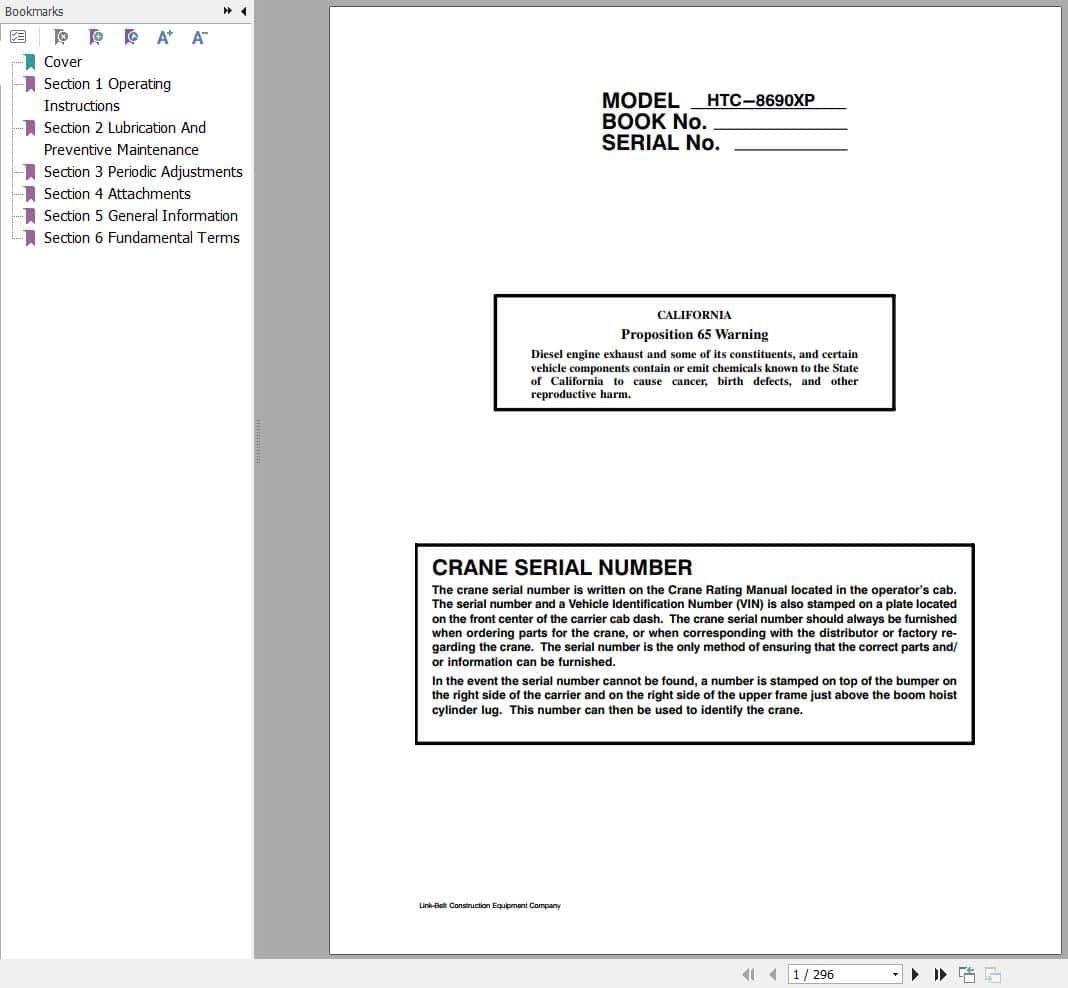 Link Belt Crane HTC 8690XP Operation Manual (1)