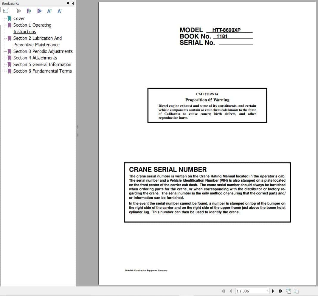 Link Belt Crane HTT 8690XP Operation Manual (1)