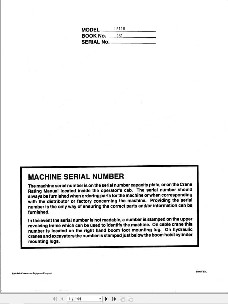 Link Belt Crane LS 118 Operation Manual 261 (1)