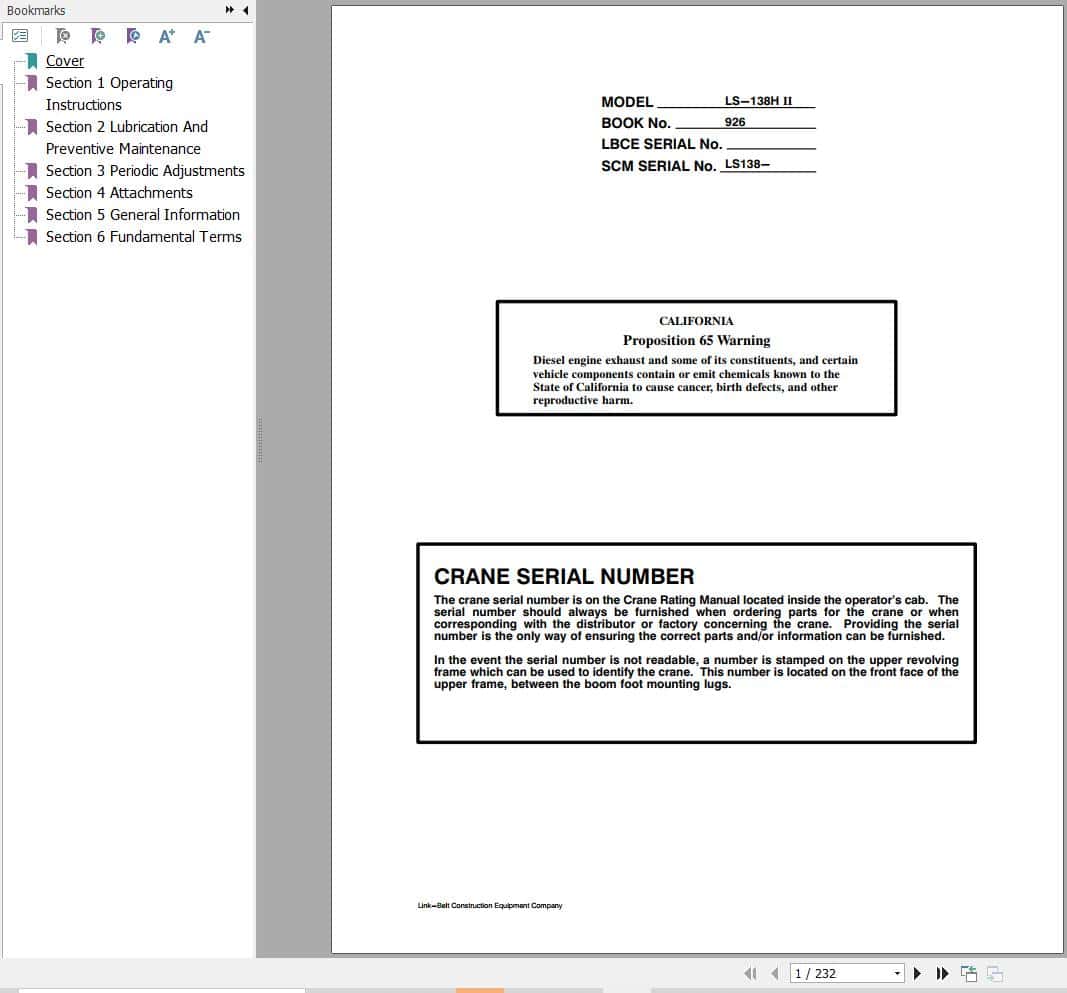 Link Belt Crane LS 138H II Operation Manual (1)