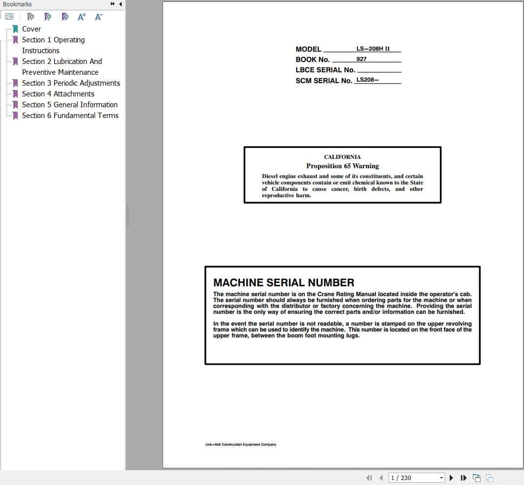 Link Belt Crane LS 208H II Operation Manual (1)