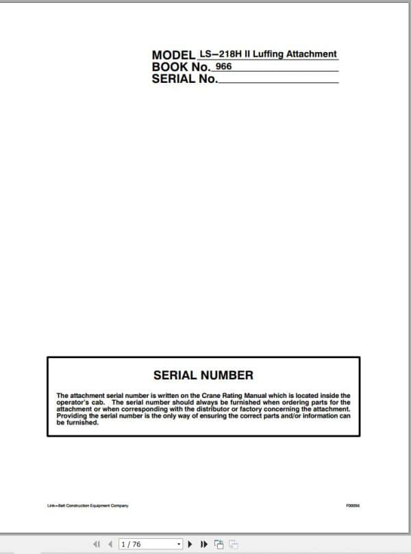 Link Belt Crane LS 218H II Luffing Attachment Operation Manual 966 (1)
