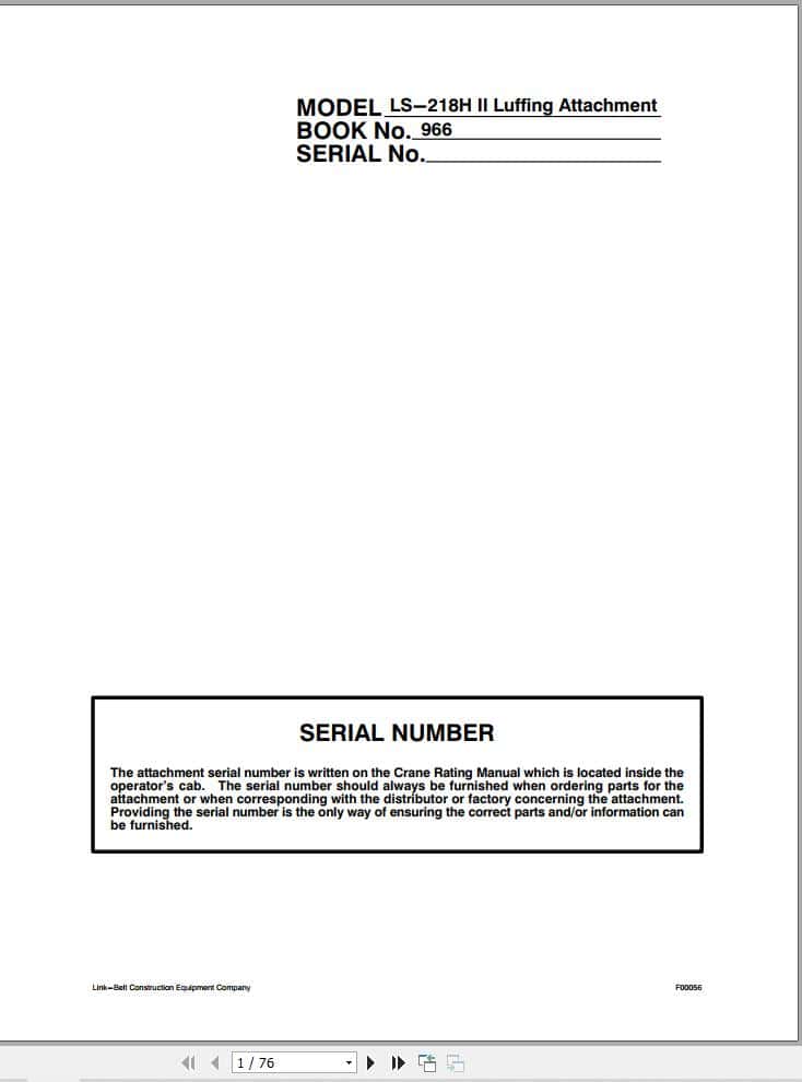 Link Belt Crane LS 218H II Luffing Attachment Operation Manual 966 (1)