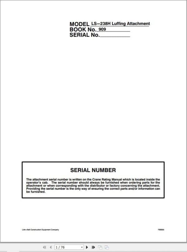 Link Belt Crane LS 238H Luffing Attachment Operation Manual 909 (1)