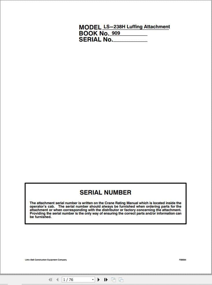 Link Belt Crane LS 238H Luffing Attachment Operation Manual 909 (1)