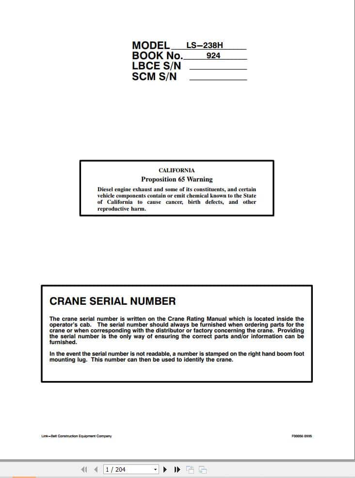 Link Belt Crane LS 238H Operation Manual (1)