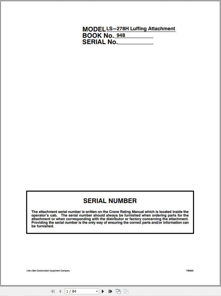 Link Belt Crane LS 278H Luffing Attachment Operation Manual 948 (1)