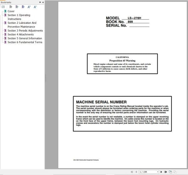 Link Belt Crane LS 278H Operation Manual (1)