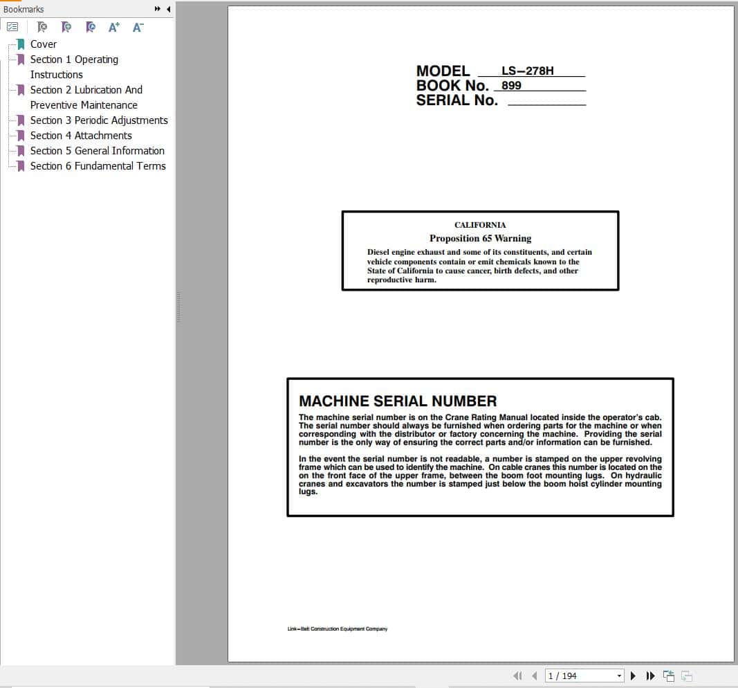 Link Belt Crane LS 278H Operation Manual (1)