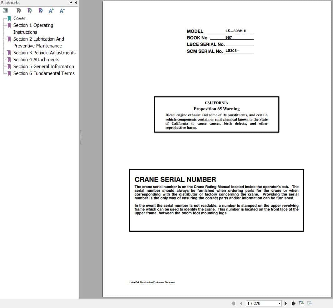 Link Belt Crane LS 308H II Operation Manual (1)