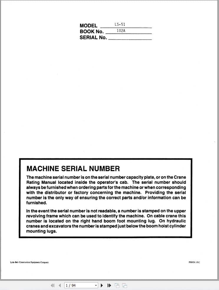 Link Belt Crane LS 51 Service Manual (1)