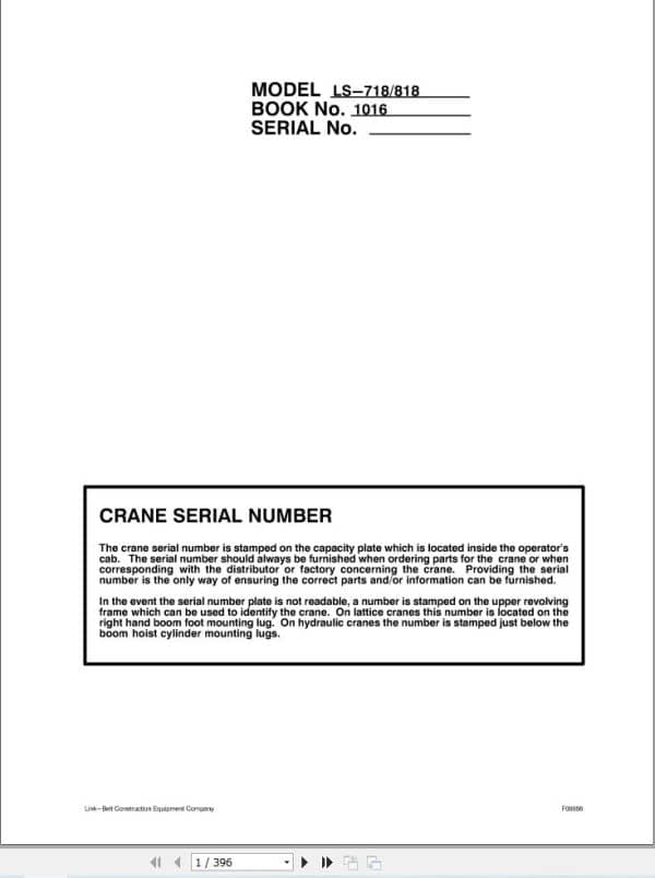 Link Belt Crane LS 818 Service Manual (1)