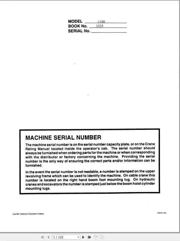 Link Belt Crane LS 98 Operation Manual 101A (1)