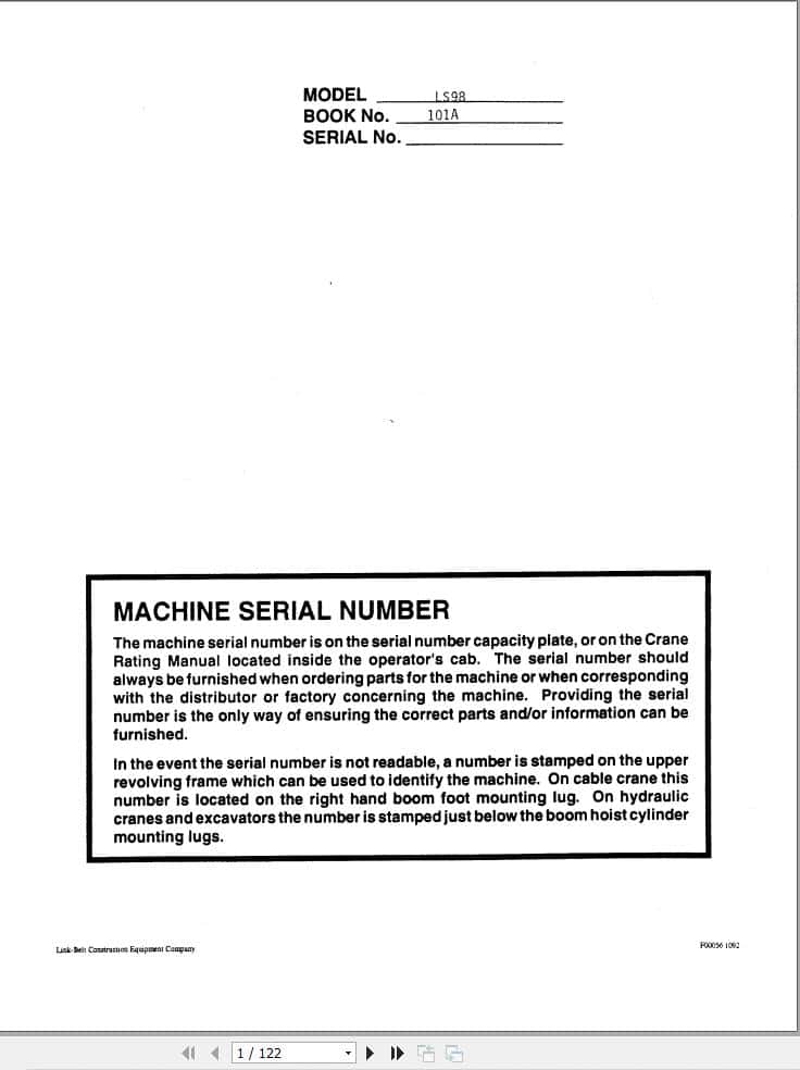 Link Belt Crane LS 98 Operation Manual 101A (1)
