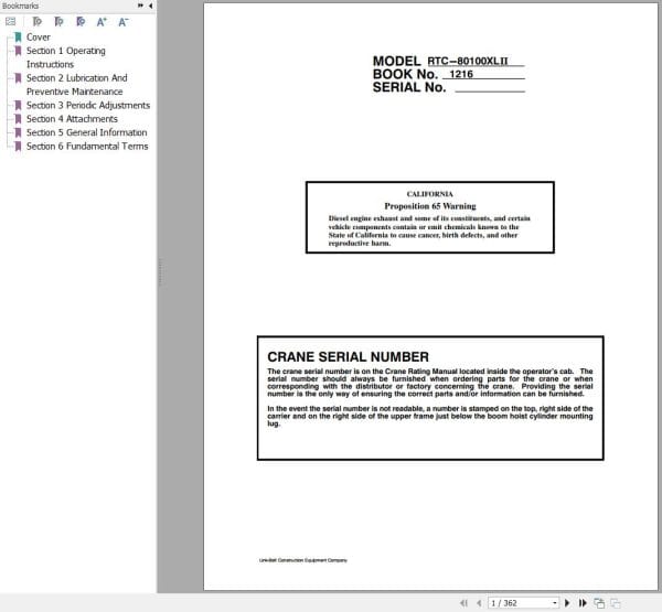 Link Belt Crane RTC 80100 II Operation Manual (1)