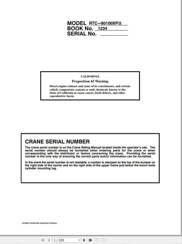 Link Belt Crane RTC 80100XP II Operation Manual (1)