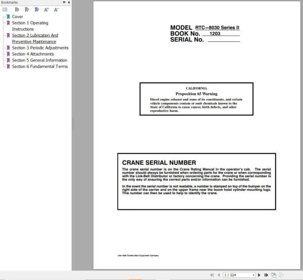 Link Belt Crane RTC 8030 II Operation Manual (1)