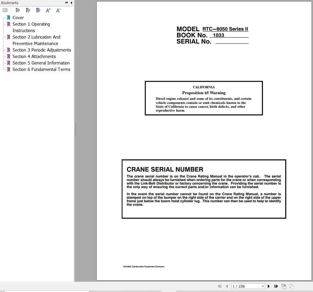 Link Belt Crane RTC 8045 II Operation Manual (1)