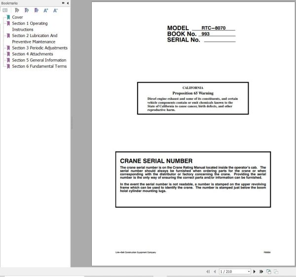 Link Belt Crane RTC 8070 Operation Manual (1)