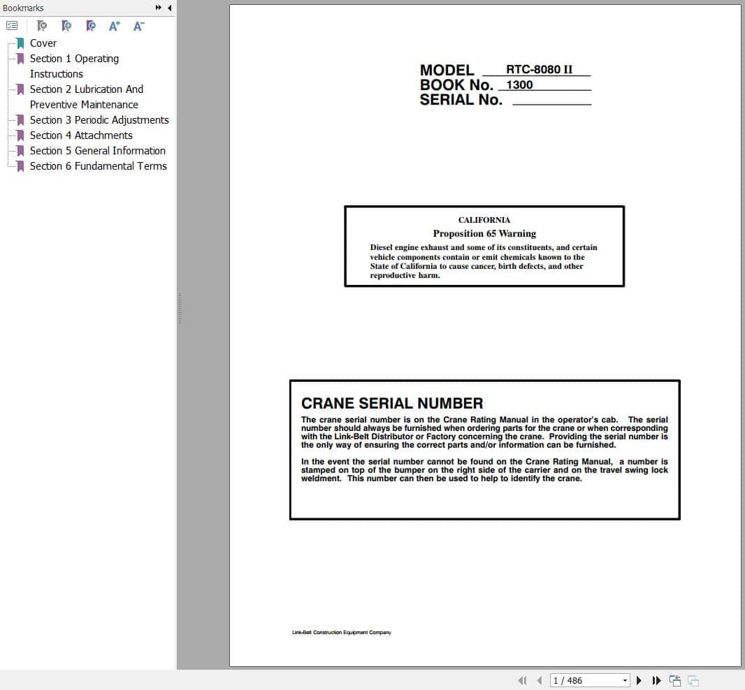 Link Belt Crane RTC 8080 II Operation Manual (1)