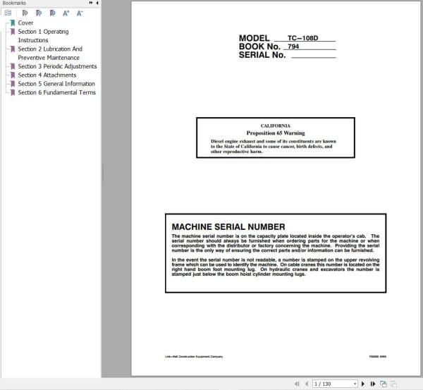 Link Belt Crane TC 108D Operation Manual (1)