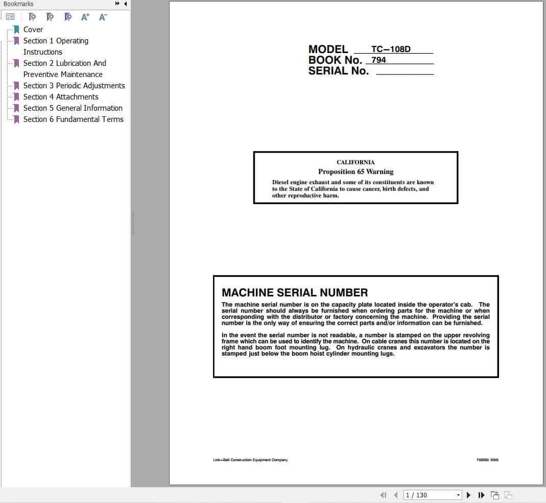 Link Belt Crane TC 108D Operation Manual (1)