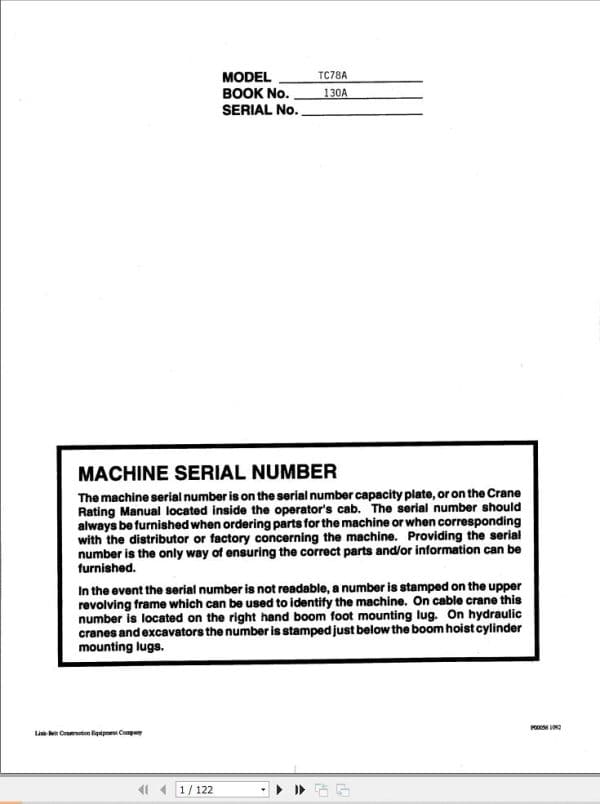 Link Belt Crane TC 78A Operation Manual 130A (1)