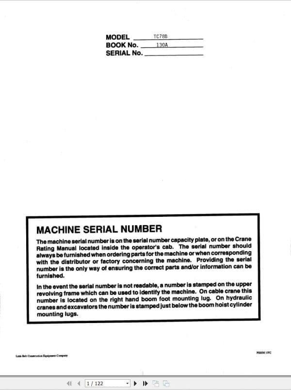 Link Belt Crane TC 78B Operation Manual 130A (1)