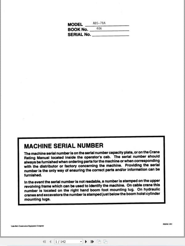 Link Belt Crane TC 78B Service Manual (1)