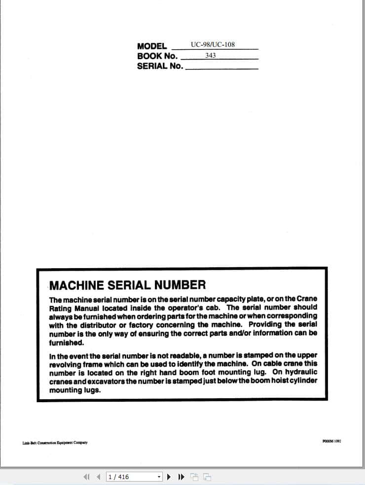 Link Belt Crane UC 108B Service Manual (1)
