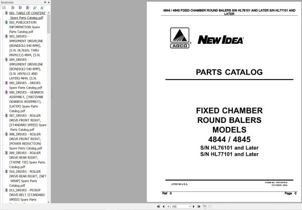 New Idea Round Balers 4844 4845 Parts Manual 700724787A (1)